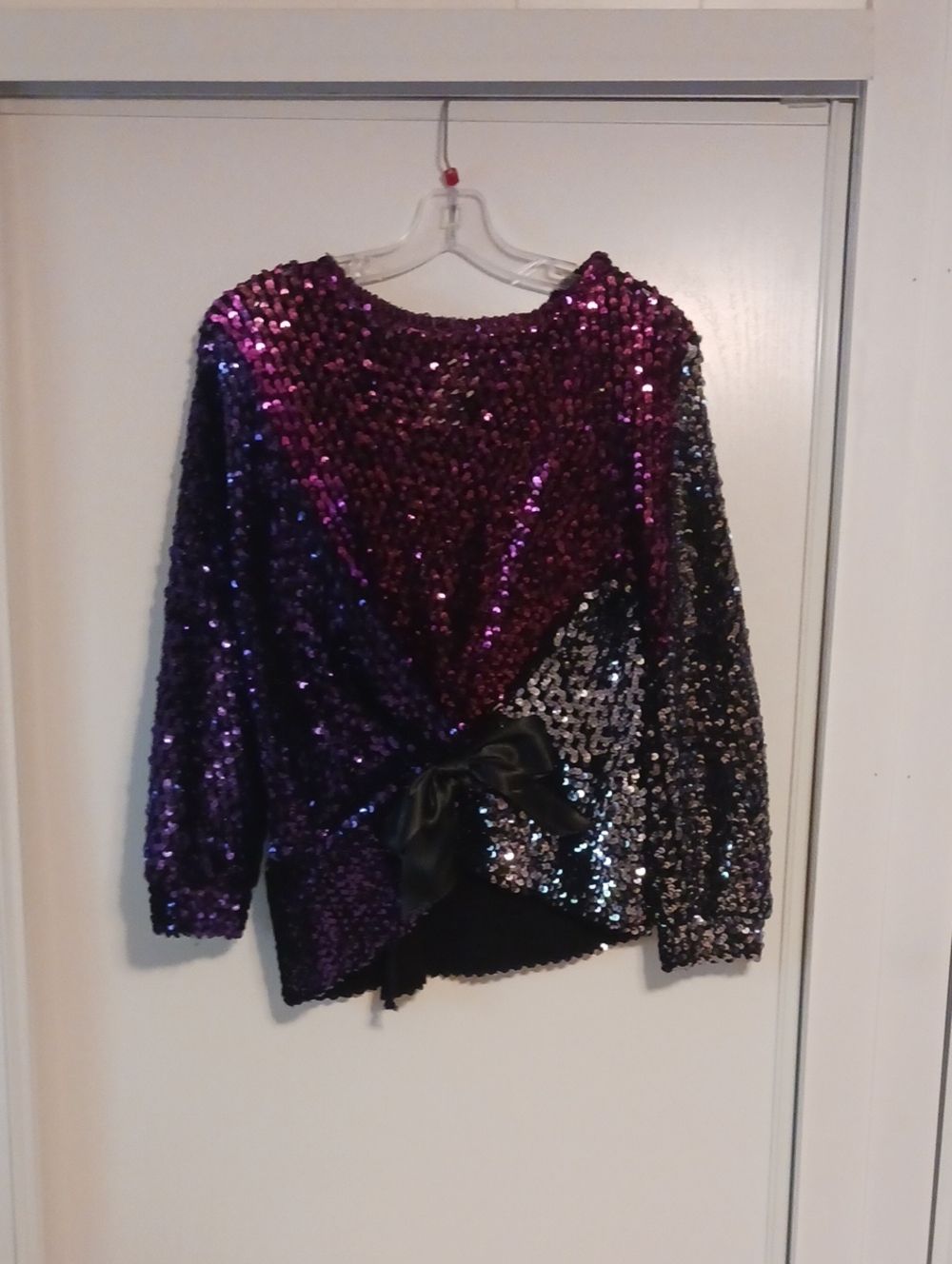 Saks Fifth Avenue Purple and Black Sequin Tie-Front Top